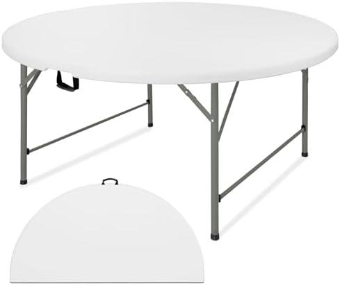JALANCY 5 FT Round Folding Tables with Carrying Handle 60 inch Heavy Duty Portable Plastic Commercial Table Steel Legs for Party, Dining, Wedding, Events, Picnic Indoor, Outdoor (White,1 Pack)