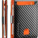 RUNBOX Slim Wallets for Men - Leather Money Clip Men's Wallet - RFID Blocking Front Pocket Bifold Wallet - Thin Credit Card Holder with Gift Box (Carbon Black & Orange)