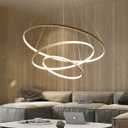 3-Rings Chandelier Gold Modern LED Chandeliers for Living Room, Dimmable Round Hanging Light with Remote Control Circular Pendant Light Fixture for Dining Room Foyer Entryway, 3000K-6500K