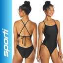 Sporti Tie Back Women's Athletic One Piece Swimsuits - Bathing Suit for Swimmers - Competitive Swimsuit Women (Black, 40)