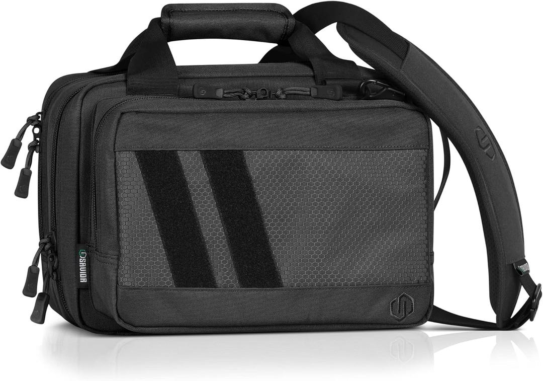 Savior Equipment Specialist Series Tactical Triple Pistol Shooting Range Hunting Duffle Bag Gun Carrying Case, Rigid Compartment Frame, Lockable Zippers, 3 Handgun Sleeves & Shoulder Strap Included (13" x 9" x 8.75" Range Bag, Obsidian Black)