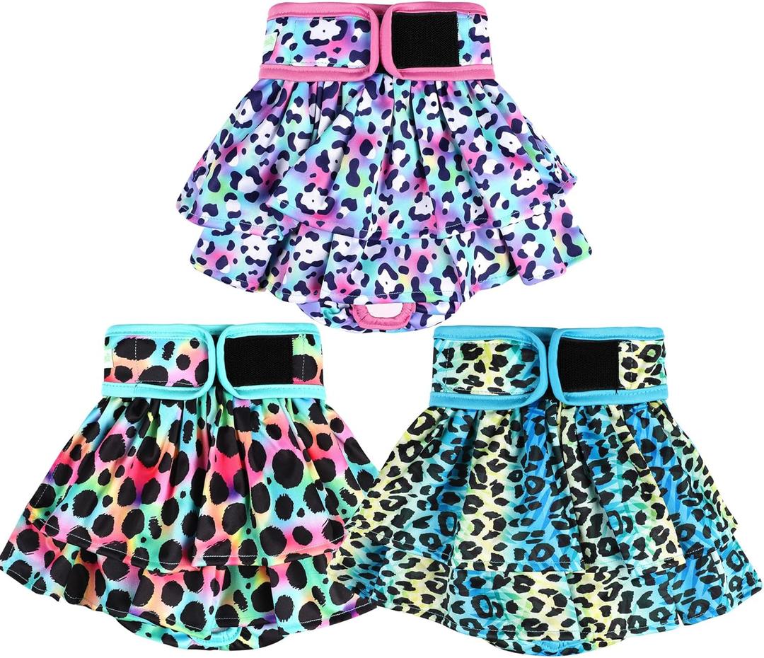 Wegreeco Dog Diapers Female (3 Pack), Highly Absorbent Dog Diapers for Female Dogs in Heat, Incontinence, or Excitable Urination (Colorful Leopard, Medium)
