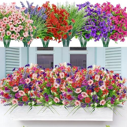 Der Rose 24 Bundles Artificial Flowers for Outdoors Fake Spring Flowers Plants UV Resistant for Home Garden Porch Window Wedding Decor