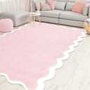 Drydiet Pink Scalloped Area Runner Rugs 4' x 6' Aesthetic Soft Bedroom Washable Carpet for Nursery Bedroom Decor Hallway Entryway Playroom