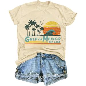 Gulf of Mexico T Shirt for Women Stay Salty and Resistance Shirts Summer Graphic Tee Tops Apricot (S)
