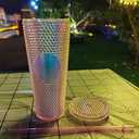 Studded Tumbler with Straw 24 oz Tumbler with Lid and Straw, Textured Plastic Tumbler Double Wall BPA Free for Iced Coffee, Cold Drinks or Water, 24 oz, Pink