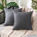 MIULEE Pack of 2 Decorative Outdoor Solid Waterproof Throw Pillow Covers Faux Linen Garden Farmhouse Cushion Cases for Patio Tent Balcony Couch Sofa 16x16 Inch Dark Grey