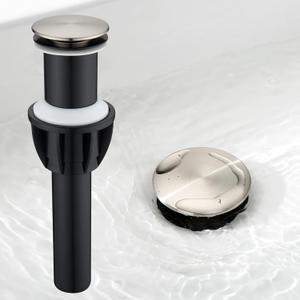 Vessel Sink Drain Without Overflow, Plastic Bathroom Pop up Sink Drain Brushed Nickel, Built-in Anti Clogging Sink Stopper, Fit for 1 3/4 Inch Sink Vanity Drain Assembly with Strainer