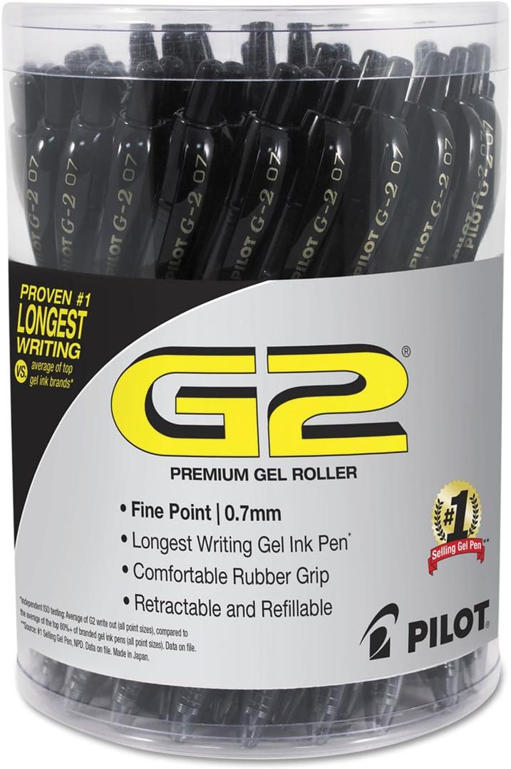 Pilot G2 Premium Gel Roller Pen, Retractable and Refillable, Fine Point 0.7 mm, Black Ink, 36 Count