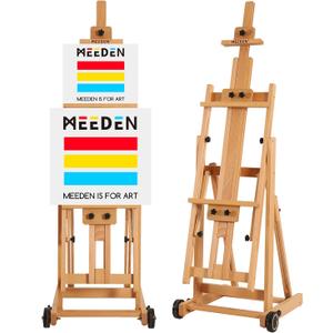 MEEDEN Versatile Studio H-Frame Easel - All Media Adjustable Beech Wood Studio Easel, Painting Floor Easel Stand, Movable and Tilting Flat, Holds Canvas Art up to 77", 77 in / 196 cm