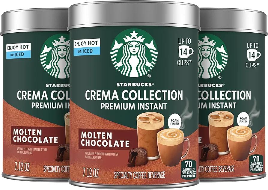 Starbucks Crema Collection Premium Instant Molten Chocolate Flavored Instant Coffee, 100% Arabica Beans, 3 Tins (7.12 Oz Each) 1.34 lb. EXP. 05/19/26