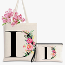 Initial Canvas Tote Bag for Women, Personalized Monogrammed Tote Bags with Makeup Gift Bag for Wedding Bridesmaids Birthday