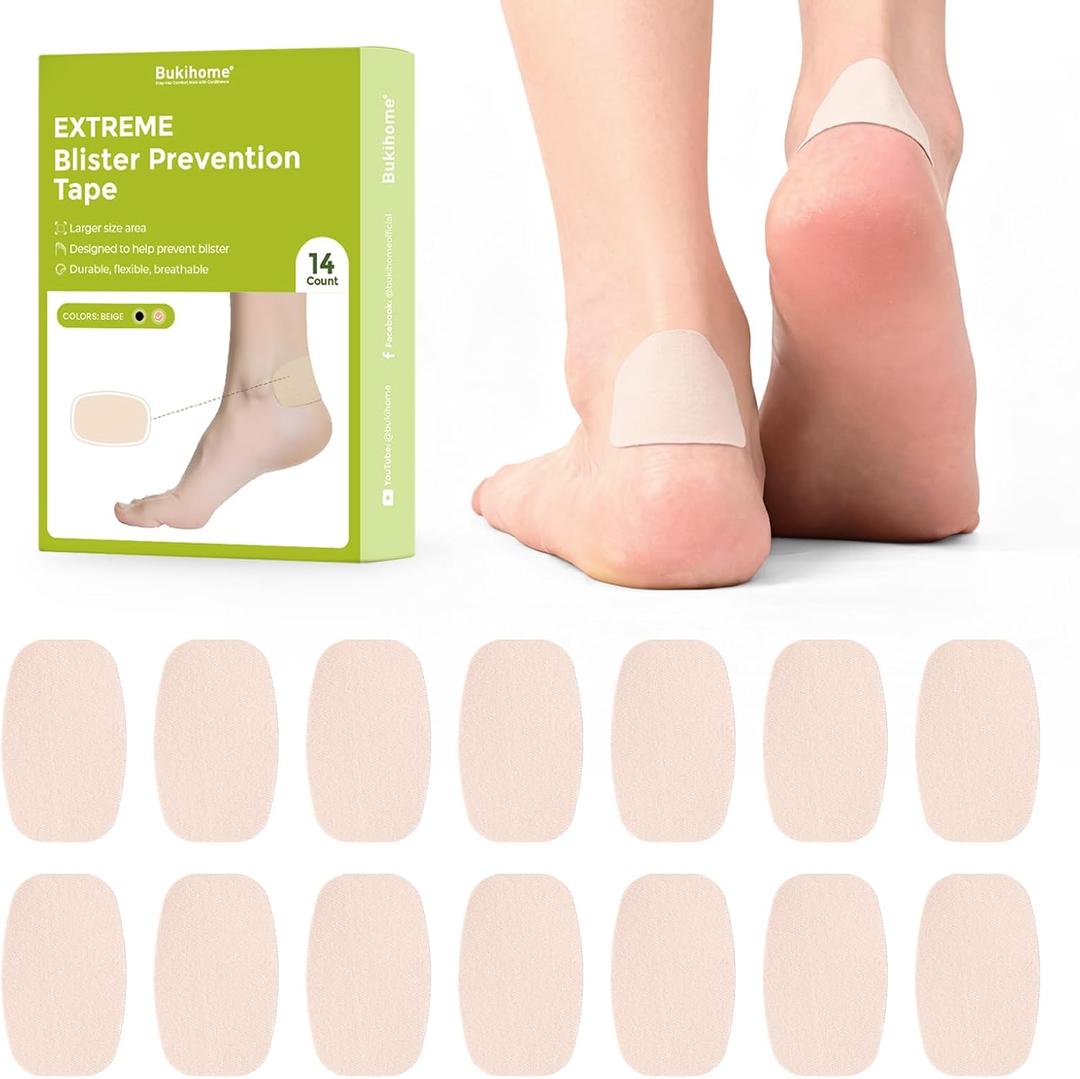 2 x Bukihome Extra Large Moleskin Pads for Blisters – 14 Count Adhesive Moleskin for Feet, Shoes, Toes, Heels – Strong Stickiness & Friction Relief Protection