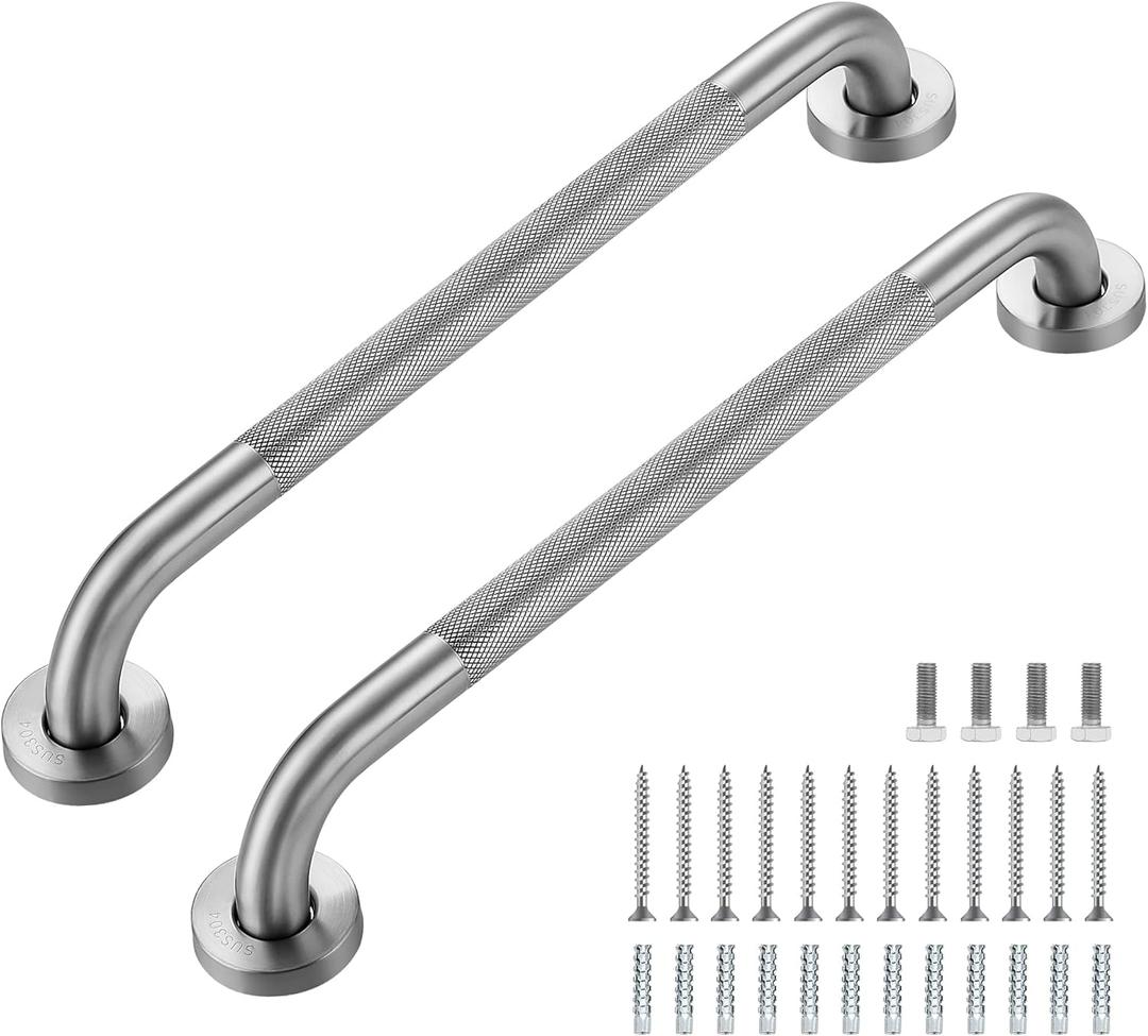 Grab Bars for Shower, 2 Pack 18-Inch Anti Slip Shower Handles for Elderly, Safety Shower Grab Bar, Stainless Steel Handicap Grab Bars for Bathroom,Toilet (Brushed Nickel, 1" Diameter)