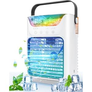 Asingleer Portable Air Conditioners, 3 Speeds & 7 LED Lights Portable AC, 4 in 1 Mini Air Conditioners with 650ml Large Water Tank, Evaporative Personal Desktop Cooling Fan for Room/Car/Home/Camping