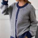 RoseSeek Women's Plaid Button Down Cardigans Crew Neck Long Sleeve Sweaters Knit Tops (M)