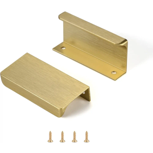 Satanga Edge Finger Tab Pull for cabinets Kitchen Concealed Drawer pulls Aluminum Flat Hidden Back Mount Door Handle for Home 10Pack Modern Brushed Brass 2-1/2" Hole Center Easy Installation