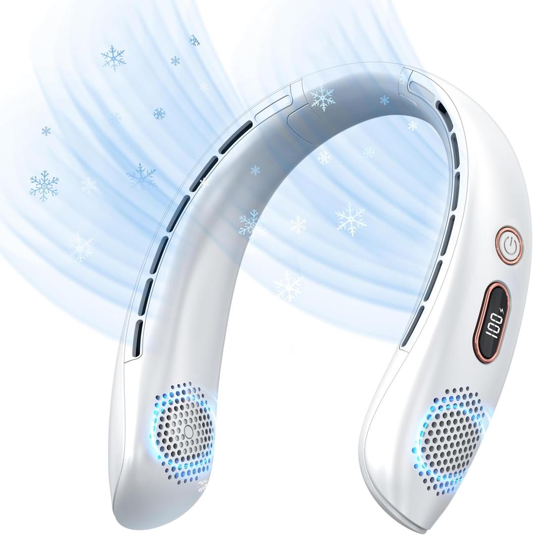 VEKK Portable Neck Fan, Hands Free Bladeless Fan, 360 Cooling Personal Fan,Wearable Quiet Fan for Outdoor Indoor, Birthday Gifts for Men Women Mom Dad, white