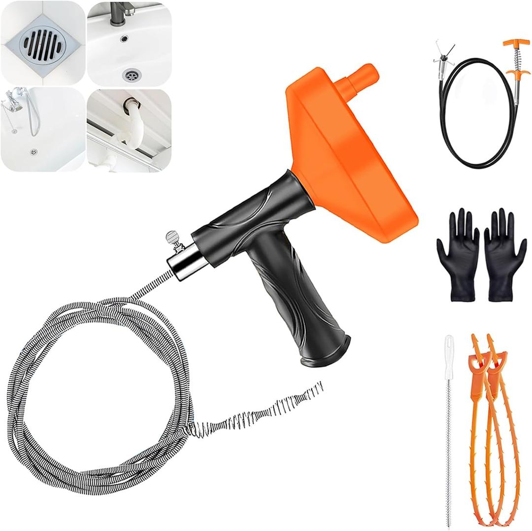 Drain Snake Auger, 33 Feet Plumbing Snake Drain Hair Clog Removal Tool, Sink Unclogger Drain, Heavy Duty Toilet Snake Auger, Cleaner Tool for Bathroom Kitchen Tub Shower Drain Clog Remover with Gloves