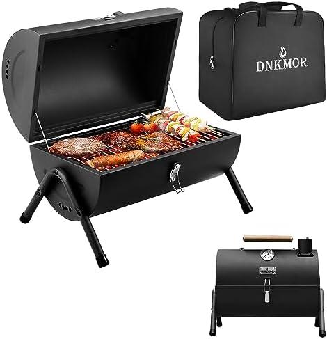 Portable Charcoal Grill, Tabletop Outdoor Barbecue Smoker, Small BBQ Grill for Outdoor Cooking Backyard Camping Picnics Beach by DNKMOR BLACK