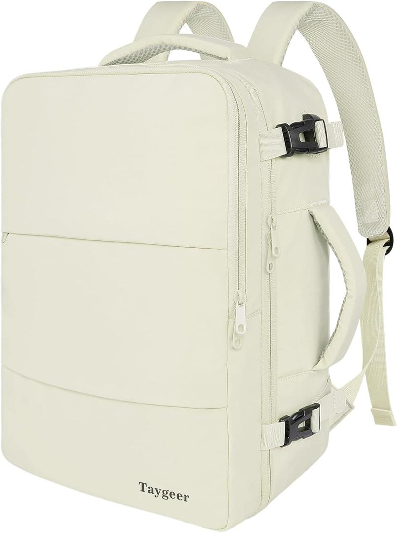 Taygeer Travel Backpack for Women, Carry On Backpack with USB Charging Port & Shoe Pouch, TSA 15.6" Laptop Back Pack Flight Approved, College Gym Bag Casual Daypack for Weekender Business Hiking, Beige