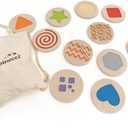 Textures Set for Baby | Geometric Shapes and Montessori Numbers in Organic Wood Playful Little Steps | Large Chips with Diameter of 20 cm | 3 in Stripe for Children + 12 Months