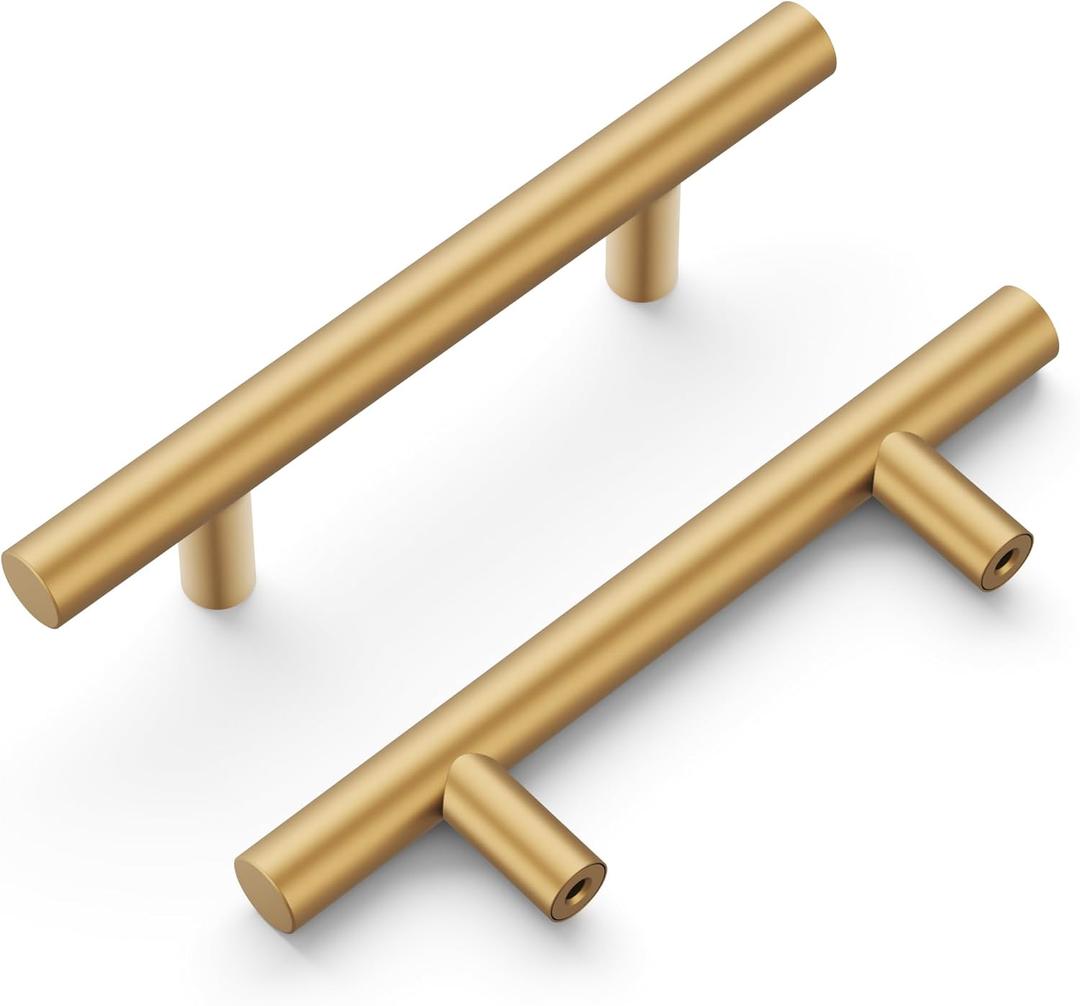 Hickory Hardware 10 Pack Kitchen Cabinet Handles, Drawer Pulls for Doors & Dresser Drawers, Hardware for Bathroom, 3 Inch Hole Center, Brushed Brass, Heritage Collection
