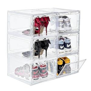 CMFTGDS Clear Plastic Shoe Storage Boxes with Magnetic Door, Thickened Stackable Shoe Organizer Cabinet, 6 Pack Shoe Containers for Sneakers, Boots, Heels in Closet, Fit up to US Size 13.5