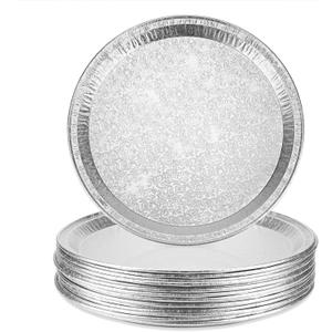15 Pack Serving Platters 12, Disposable Aluminium Foil Serving Trays for Parties, Silver Embossed Foil Serving Dishes/Plates for Vegetable, Fruit, Slices of Cake, Cookies