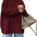 Okiwam Women's Oversized Sweaters Long Sleeve Crewneck Chunky Knitted Pullover 2025 Fall Fashion Solid Color Jumper Tops (Medium, Wine Red)