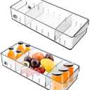 2 PCS Fridge Organizer with Wheels, Refrigerator Organizers and Storage with Adjustable Dividers, Clear Pantry Organizer Bins for Kitchen Organization and Storage