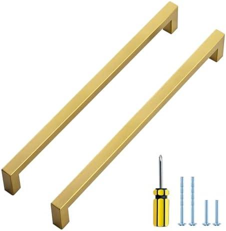Ravinte 14 Pack Squre Cabinet Pulls 10 Inch Brushed Brass Kitchen Cabinet Handles Gold Kitchen Hardware for Cabinet Drawer Pulls Square Bar Cabinet Pulls Drawer Handles