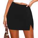 DooMoni Women's Side Slit High Waisted Mini Skirt Stretchy Bodycon Skort 2026 Y2K Club Skirts with Underneath Black XL