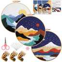 Konrisa Embroidery Kits for Adults Beginner Landscape Painting Pattern Stamped Embroidery Starter Kit DIY Sewing Needlepoint Cross Stitch Practice Kit,Set of 3
