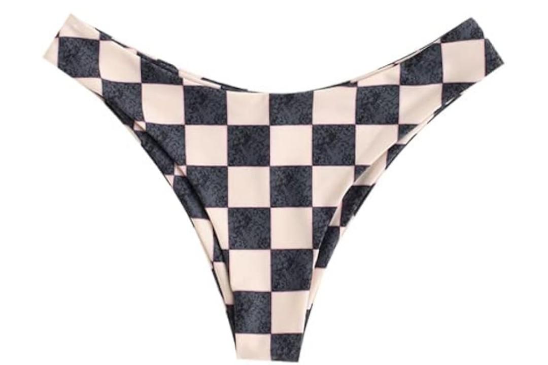 ZAFUL Womens Printed Triangle Bikinis 1 Piece Halter Bikini M Black Plaid