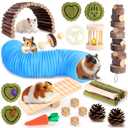 Kyouki Hamster Toys Guinea Pig Toys Set with Tunnel, Chewable Apple Wood & Natural Timothy Hay - Enrichment Chew Toys for Small Animals - 24+ Cage Accessories for Teeth Care & Boredom Relief (Blue)