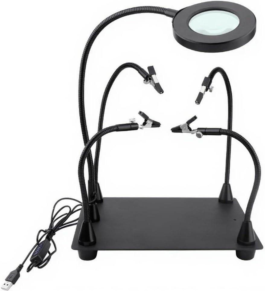 Helping Hands Soldering Station with 5X Magnifying Glass with light, 4 Flexible Helping Hand Arms Magnifier and Third Hand Soldering Tool for Electronic Repair Soldering Jewelry Crafts