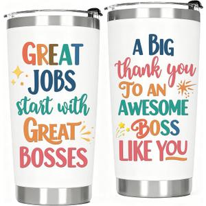 Boss Appreciation Gifts for Women - Thank You Gift Ideas for Boss Women Female Her Birthday Cup Insulated Stainless Steel Travel Coffee Tumbler 20 OZ White