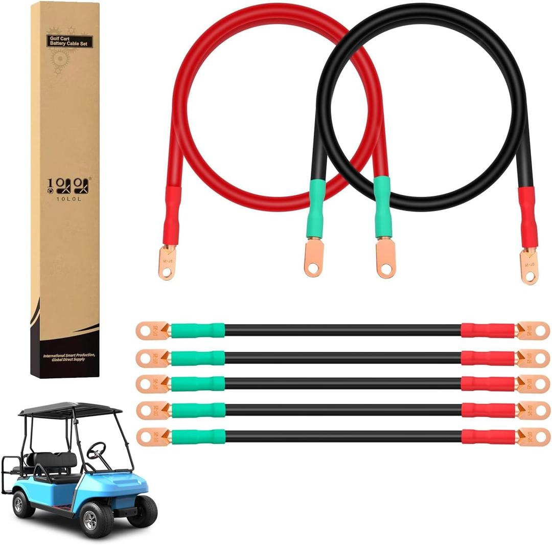 10L0L 3 Awg Golf Cart Heavy Duty Battery Cables for 48 Volt Club Car DS & Precedent 1994 Up, 7 PCS Pure Copper Golf Battery Wiring Cables, 14"+41" Long