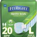 FitRight OptiFit Extra+ Adult Diapers with leak stop guards, Disposable Incontinence Briefs with Tabs, Moderate Absorbency, Large, 44"-56", 20 Count (Pack of 4) (Large (80 Count))