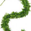 Dingion 6 ft Artificial Boxwood Garland Spring Faux Greenery Garland Preserved Green Leaves Fake Vines Hanging Plant Realistic Green Decor for UV Outdoor Indoor Wedding Backdrop Arch Wall Table