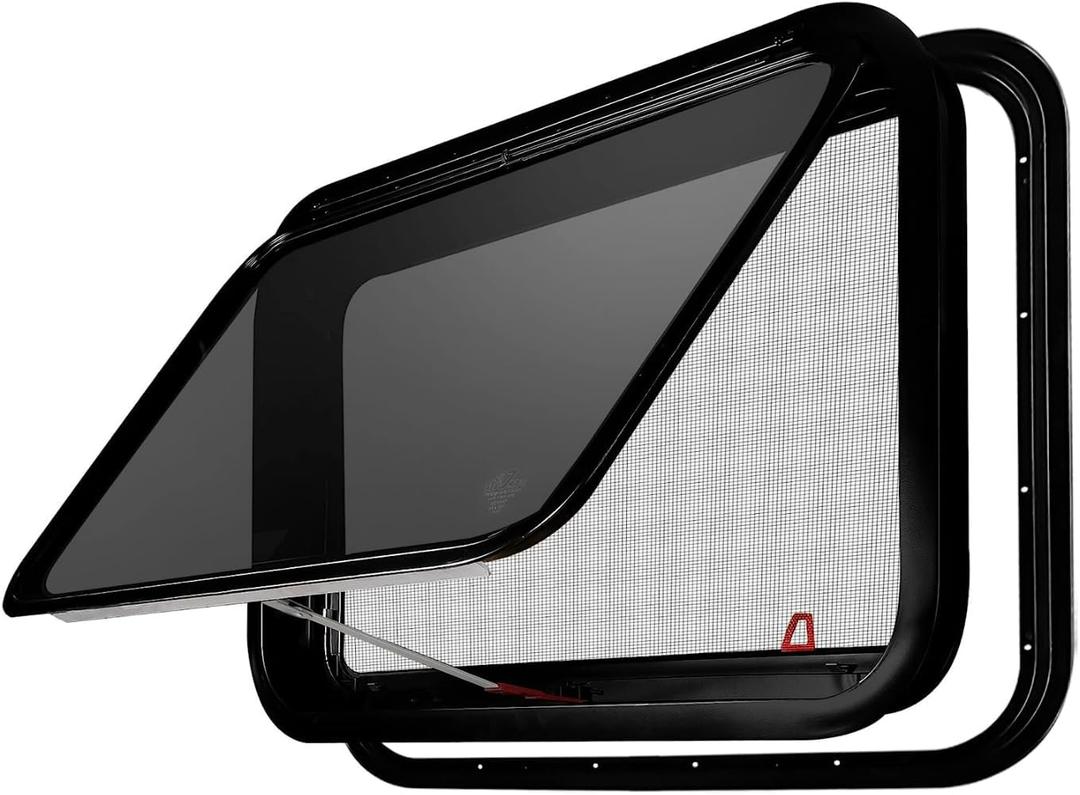 RV MURTS Trailer Full Open Window DOT Certified - Emergency Exit Egress Shatterproof Tempered Glass with Screen & Trim Kit, 1-1/2" Wall Fit for Teardrop Camper, Cargo Travel(30"x20")(Heat Insulation).