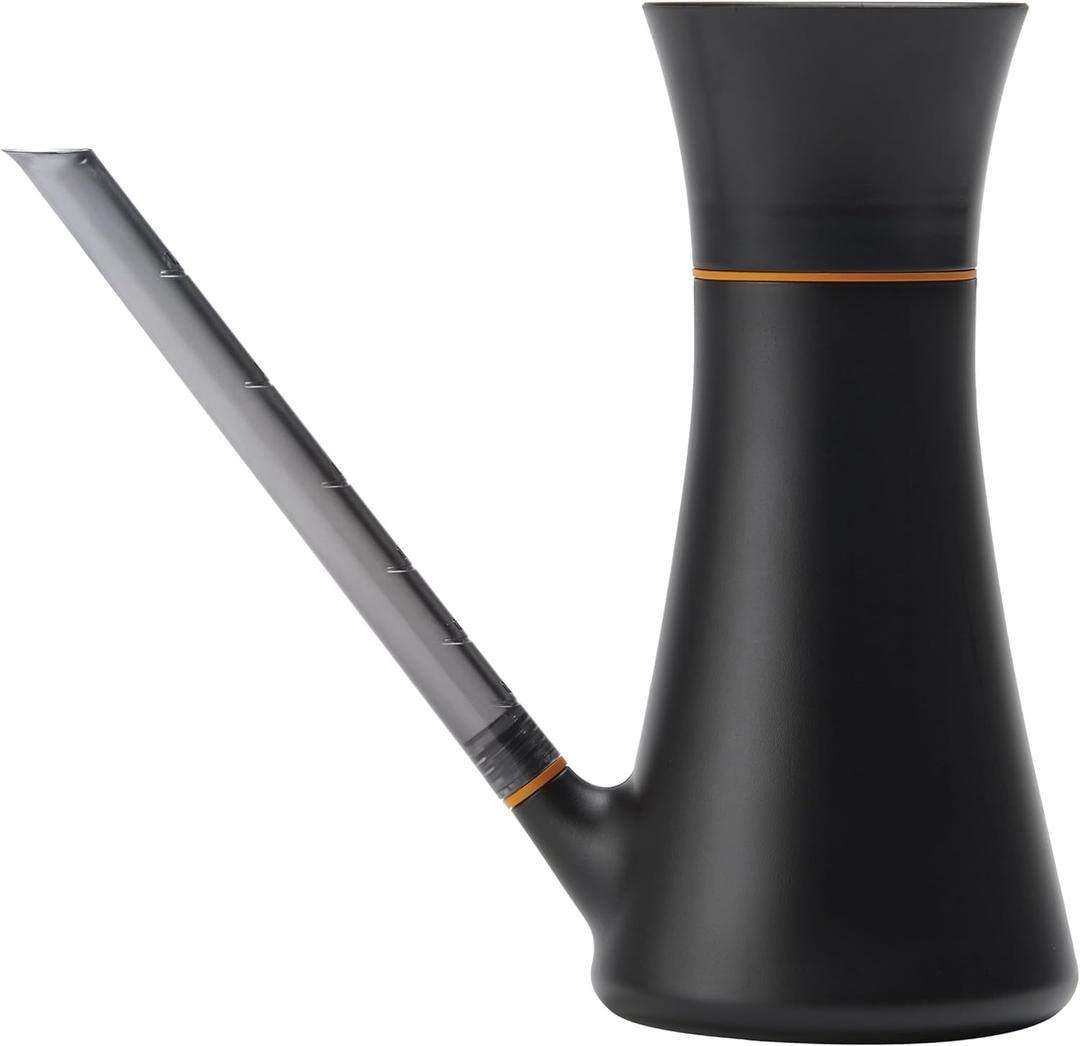 Fiskars Indoor Watering Can, Long Reach Spout for Precision Hydration on Houseplants, Anti-Drip Nozzle with Translucent Volume Markings, Ergonomic Recycled Plastic Body, 40 oz, Black