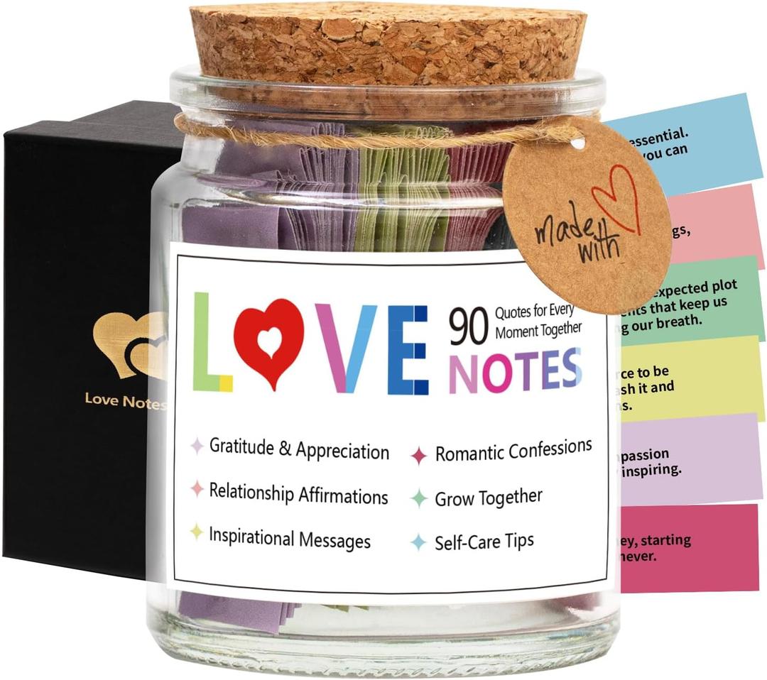 Qunrwe 90 PCS Love Notes Jar,I Love You Gifts for Him Her,Romantic Anniversary Birthday Engagement Wedding Long Distance Couple Gifts for Women Men Husband Wife Boyfriend Girlfriend Lover