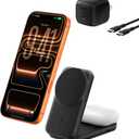 Belkin MagSafe Charger, Compatible 2-in-1 Charging Station, Qi2.2 25W Magnetic Wireless Charger iPhone, Foldable Stand, with 5W USB-C Port, for iPhone 17/16/15, Pixel 10, AirPods, 45W Adapter Included