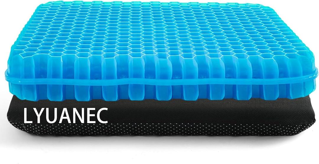 Gel Seat Cushion for Long Sitting - 16.5" x 14.5" x 2.4" (Extra ThickSoft) Gel Cushion for People Over 185 lbs, Pressure Relief Cushion for Office Chair, Egg Cushions for Wheelchair, Gel Pad for Car (Thicken Size Blue Gel)