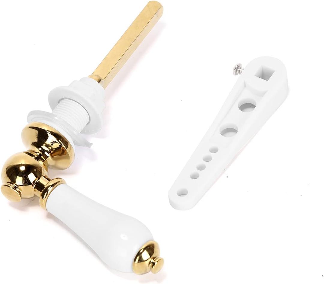 Toilet Handle Flush Rod Replacement Kit Ceramic Pull Handle 18mm/0.7inch Hole for Most Toilet Tank Lids (Gold)