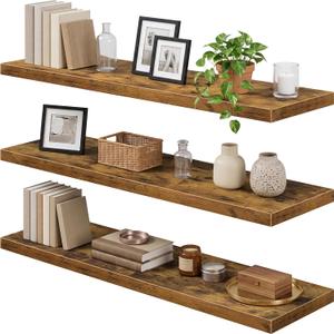 QEEIG 12" Deep Floating Shelves for Wall (Brown, Set of 3, 47.2" x 12")
