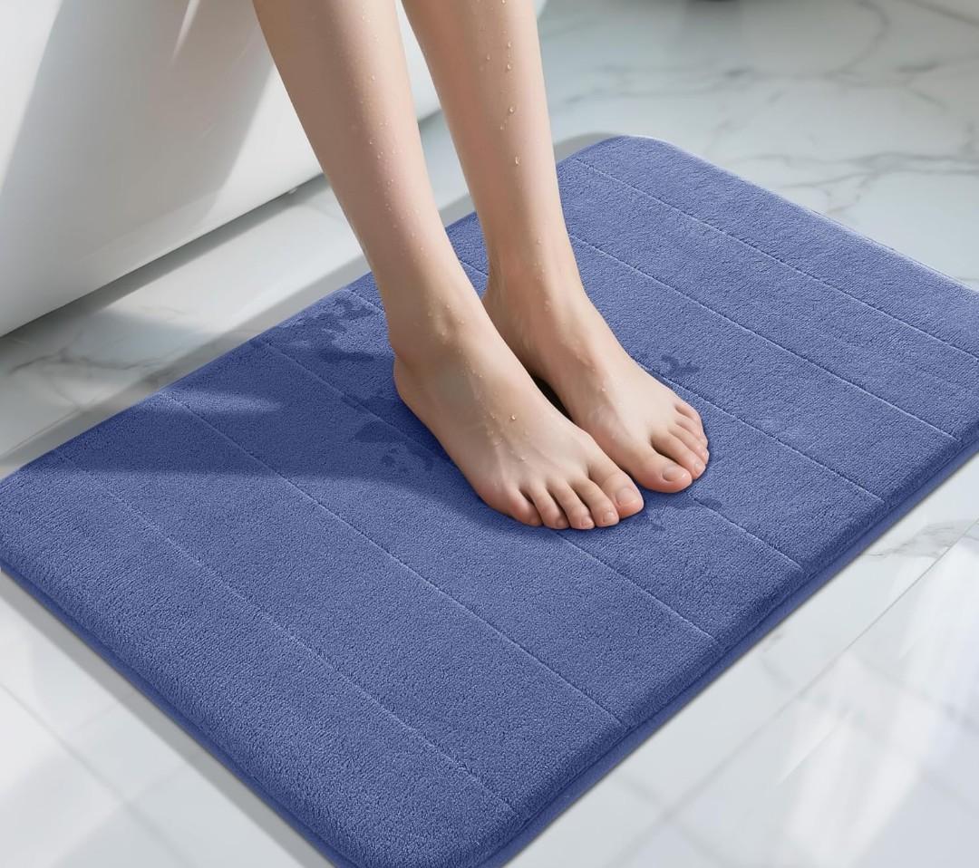 Yimobra Memory Foam Bath Mat, Super Soft Absorbent Bathroom Rug Non Slip 31.5x20 Inch, Quick Dry, Machine Washable Floor Carpet for Tub Shower, Home Decor Accessories, Navy Blue