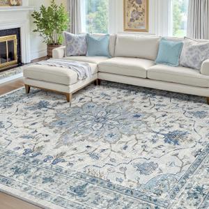 RELEANY Washable Area Rug, 8'x10', Blue/White/Gray